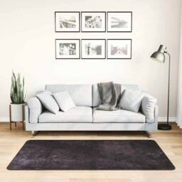 Berkfield Home Rug Washable 80x150 cm Anthracite Anti Slip in Black - Size: 100 cm diameter - thumbnail 2