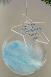 Personalised Memento Company Personalised My 1st Christmas Blue Feather Bauble in Clear - thumbnail 3
