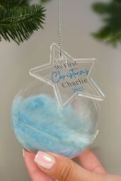 Personalised Memento Company Personalised My 1st Christmas Blue Feather Bauble in Clear - thumbnail 4