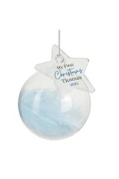 Personalised Memento Company Personalised My 1st Christmas Blue Feather Bauble in Clear
