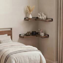 Levede Floating Shelves Set of 2 L-Shaped Corner Shelves Wall Mounted Brown - thumbnail 2