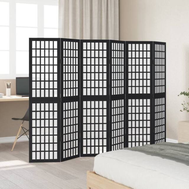 Berkfield Home Room Divider 6 Panels Black Solid Wood Paulownia - image 1