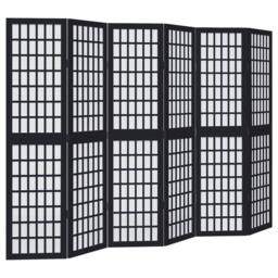 Berkfield Home Room Divider 6 Panels Black Solid Wood Paulownia - thumbnail 3