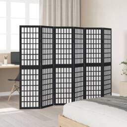Berkfield Home Room Divider 6 Panels Black Solid Wood Paulownia - thumbnail 1