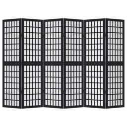Berkfield Home Room Divider 6 Panels Black Solid Wood Paulownia - thumbnail 4
