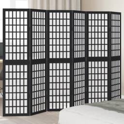 Berkfield Home Room Divider 6 Panels Black Solid Wood Paulownia - thumbnail 2