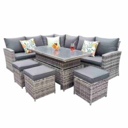 Furniture Maxi Rosen 9 Seater Rattan Garden Dining Set With Lift-Up Table & 3 Stools in Grey - thumbnail 4