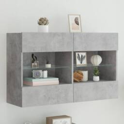 Berkfield Home TV Wall Cabinet with LED Lights Concrete Grey 98.5x30x60.5 cm - thumbnail 2