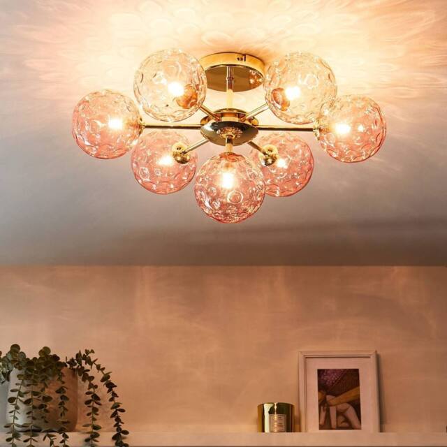 Wyld and Coco Seven-Light Pink and Gold Glass Iron Ceiling Light - image 1