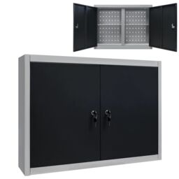 Berkfield Home Wall Mounted Tool Cabinet Industrial Style Metal Grey & Black - thumbnail 1