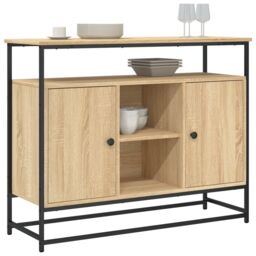 Berkfield Home Sideboard Sonoma Oak 100x35x80 cm Engineered Wood in Brown - Size: 100 x 35 x 80 cm - thumbnail 3