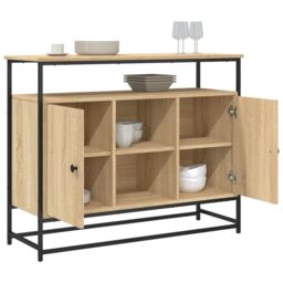 Berkfield Home Sideboard Sonoma Oak 100x35x80 cm Engineered Wood in Brown - Size: 100 x 35 x 80 cm - thumbnail 4