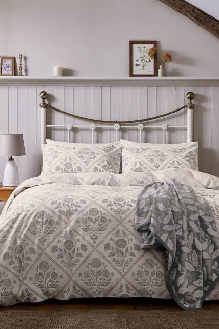 Helena Springfield 'Folk Trellis' Cotton Duvet Cover Set in Charcoal - Size: Single - image 1
