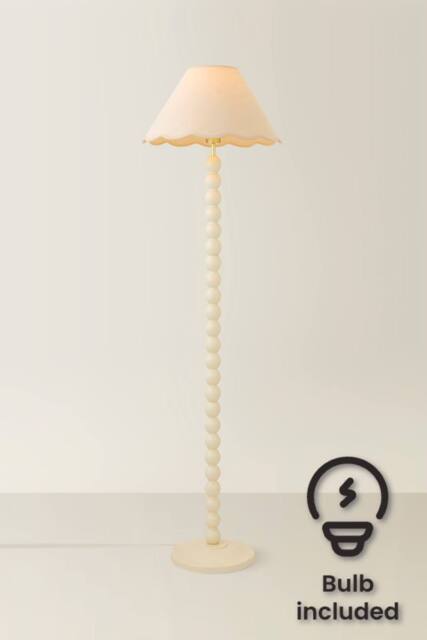 ValueLights Bobbin Colour Trim Linen Shade Cream Bobble Floor Lamp with Bulb - image 1