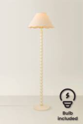 ValueLights Bobbin Colour Trim Linen Shade Cream Bobble Floor Lamp with Bulb