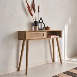 sweeek 100cm wood & cane rattan console table in Beige - thumbnail 4