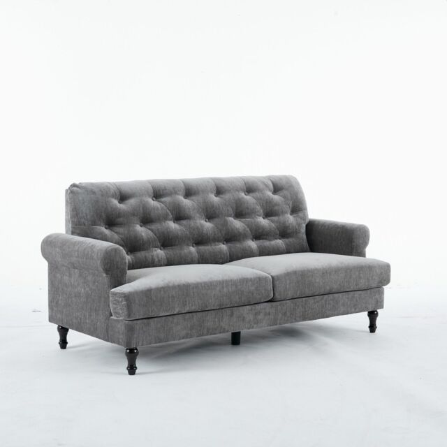 FURNITURE ONE Padded 3 Seater Sofa, Gray Velvet Upholstered 3 Seater Sofa in Grey - image 1