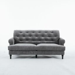 FURNITURE ONE Padded 3 Seater Sofa, Gray Velvet Upholstered 3 Seater Sofa in Grey - thumbnail 2