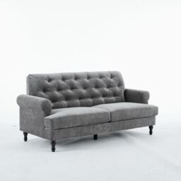 FURNITURE ONE Padded 3 Seater Sofa, Gray Velvet Upholstered 3 Seater Sofa in Grey - thumbnail 1