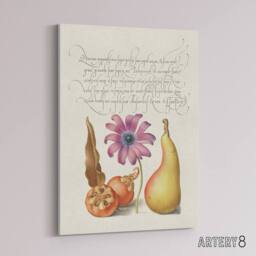 "Artery8 Medlar Poppy Anemone & Pear Calligraphy Canvas Wall Art Print in White - Size: W12"" x H16""" - thumbnail 2