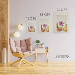"Artery8 Medlar Poppy Anemone & Pear Calligraphy Canvas Wall Art Print in White - Size: W12"" x H16""" - thumbnail 4