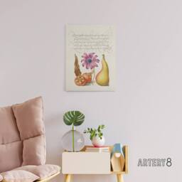 "Artery8 Medlar Poppy Anemone & Pear Calligraphy Canvas Wall Art Print in White - Size: W12"" x H16""" - thumbnail 3