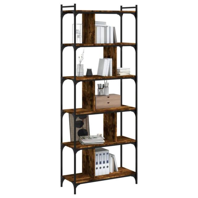 Berkfield Home Decorative Bookcase 6-Tier Smoked Oak 76x32x192 cm Engineered Wood in Brown - Size: 76 x 32 x 192 cm - image 1
