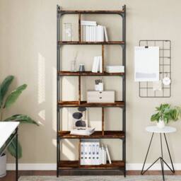 Berkfield Home Decorative Bookcase 6-Tier Smoked Oak 76x32x192 cm Engineered Wood in Brown - Size: 76 x 32 x 192 cm - thumbnail 2
