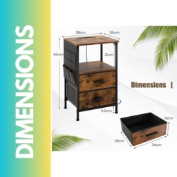 Pirlo Plush 2PC Bedroom Bedside Tables With Charging Station Rustic Brown Industrial - thumbnail 6