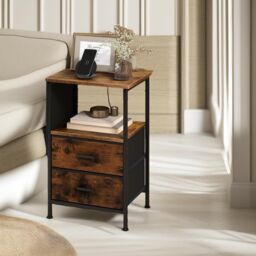 Pirlo Plush 2PC Bedroom Bedside Tables With Charging Station Rustic Brown Industrial - thumbnail 5