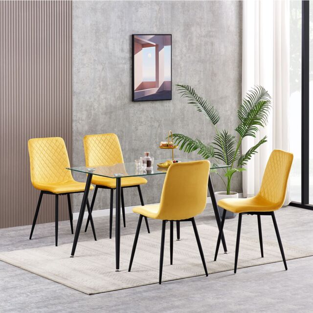 MCC Direct Set of 4 Velvet Fabric Upholstered Dining Chairs Lexi in Yellow - image 1