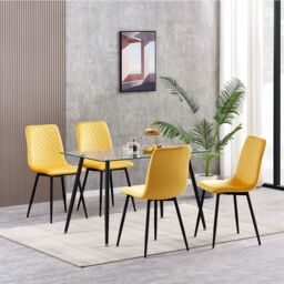 MCC Direct Set of 4 Velvet Fabric Upholstered Dining Chairs Lexi in Yellow - thumbnail 1