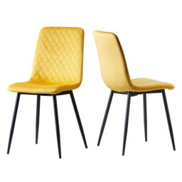 MCC Direct Set of 4 Velvet Fabric Upholstered Dining Chairs Lexi in Yellow - thumbnail 2