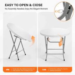 EONLION 32 inch Folding Round Table, Portable Plastic Coffee in White - Size: 100 cm - thumbnail 4