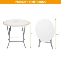 EONLION 32 inch Folding Round Table, Portable Plastic Coffee in White - Size: 100 cm - thumbnail 2
