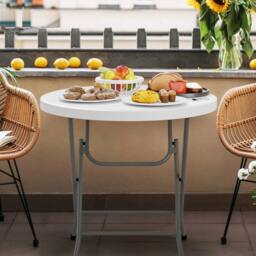 EONLION 32 inch Folding Round Table, Portable Plastic Coffee in White - Size: 100 cm