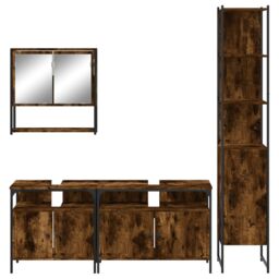 Berkfield Home 4 Piece Bathroom Furniture Set Smoked Oak Engineered Wood in Brown - thumbnail 6