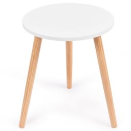 Costway Round Compact Coffee End Table Small Side Desk w/ Natural Wood Legs Modern Style in White - thumbnail 1