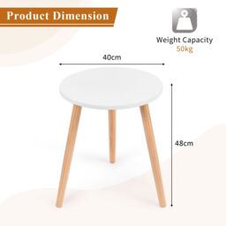 Costway Round Compact Coffee End Table Small Side Desk w/ Natural Wood Legs Modern Style in White - thumbnail 2