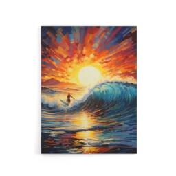 "Artery8 Sunset Surfing Surfer Riding Waves Canvas Wall Art Print in Orange - Size: W18"" x H24""" - thumbnail 1