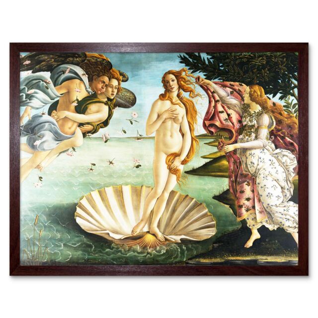 "Artery8 Botticelli The Birth of Venus Goddess Painting 12x16"" Framed Art Print in Brown - Size: W12"" x H16""" - image 1