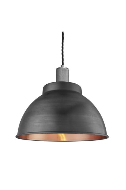 Industville Knurled Dome Pendant, 13 Inch, Pewter & Copper, Pewter Holder in Copper