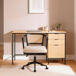 Home Source Nola Rattan Home Office Computer Swivel Chair Armrests Space Saving in Black - thumbnail 4