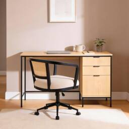Home Source Nola Rattan Home Office Computer Swivel Chair Armrests Space Saving in Black - thumbnail 3