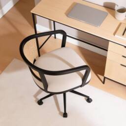 Home Source Nola Rattan Home Office Computer Swivel Chair Armrests Space Saving in Black - thumbnail 5