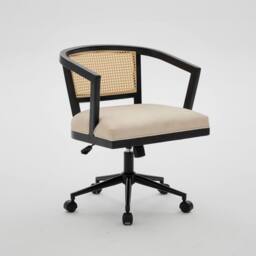 Home Source Nola Rattan Home Office Computer Swivel Chair Armrests Space Saving in Black - thumbnail 7
