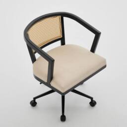 Home Source Nola Rattan Home Office Computer Swivel Chair Armrests Space Saving in Black - thumbnail 9