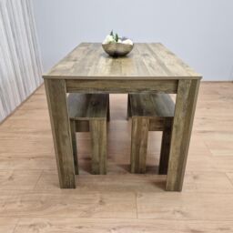 KOSY KOALA Rustic Effect Wood Dining Table Set with 2 Rustic Benches Dining Room Furniture in Brown - thumbnail 9