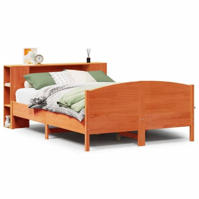 Berkfield Home Bookcase Bed without Mattress Wax Brown 135x190cm Solid Wood Pine - Size: 135x190 cm - image 1
