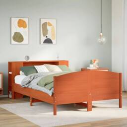 Berkfield Home Bookcase Bed without Mattress Wax Brown 135x190cm Solid Wood Pine - Size: 135x190 cm - thumbnail 2